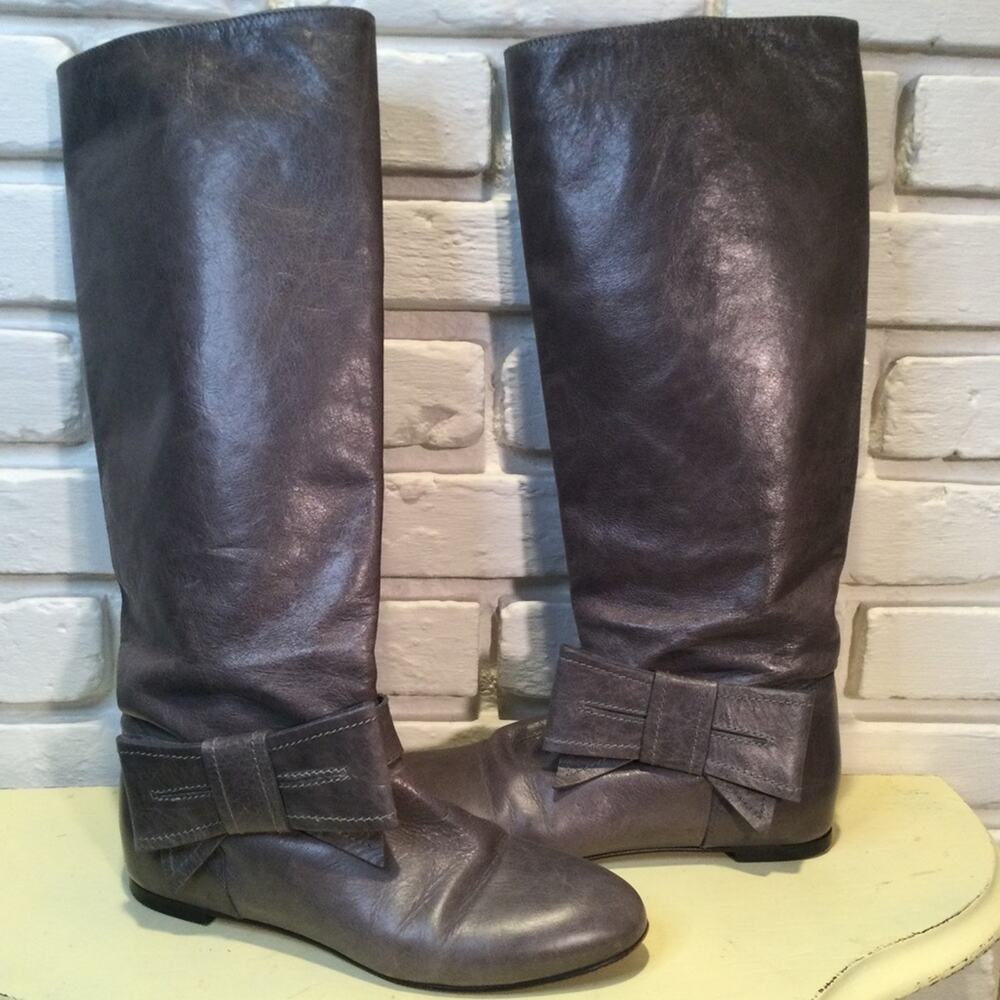 RED Valentino tall gray flat bow boots 37.5/7.5
